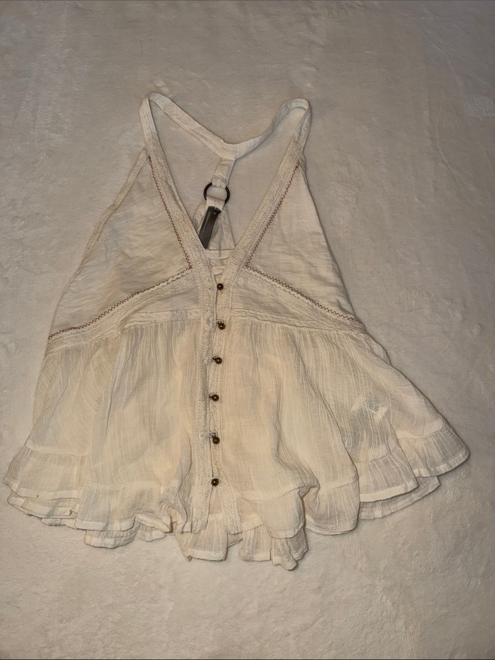 Anthropologie Cream Ruffle-Trim Button-Front Top